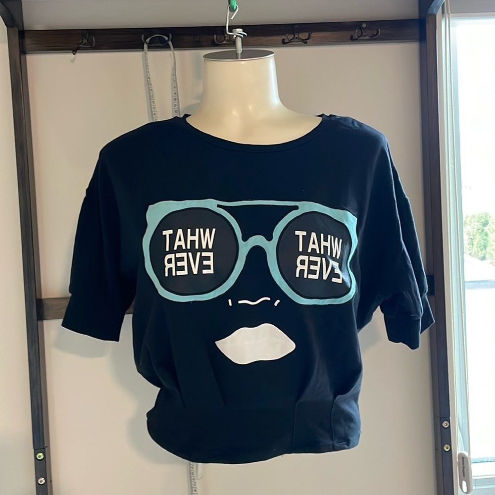WHATEVER Super fun, black cropped T-shirt .